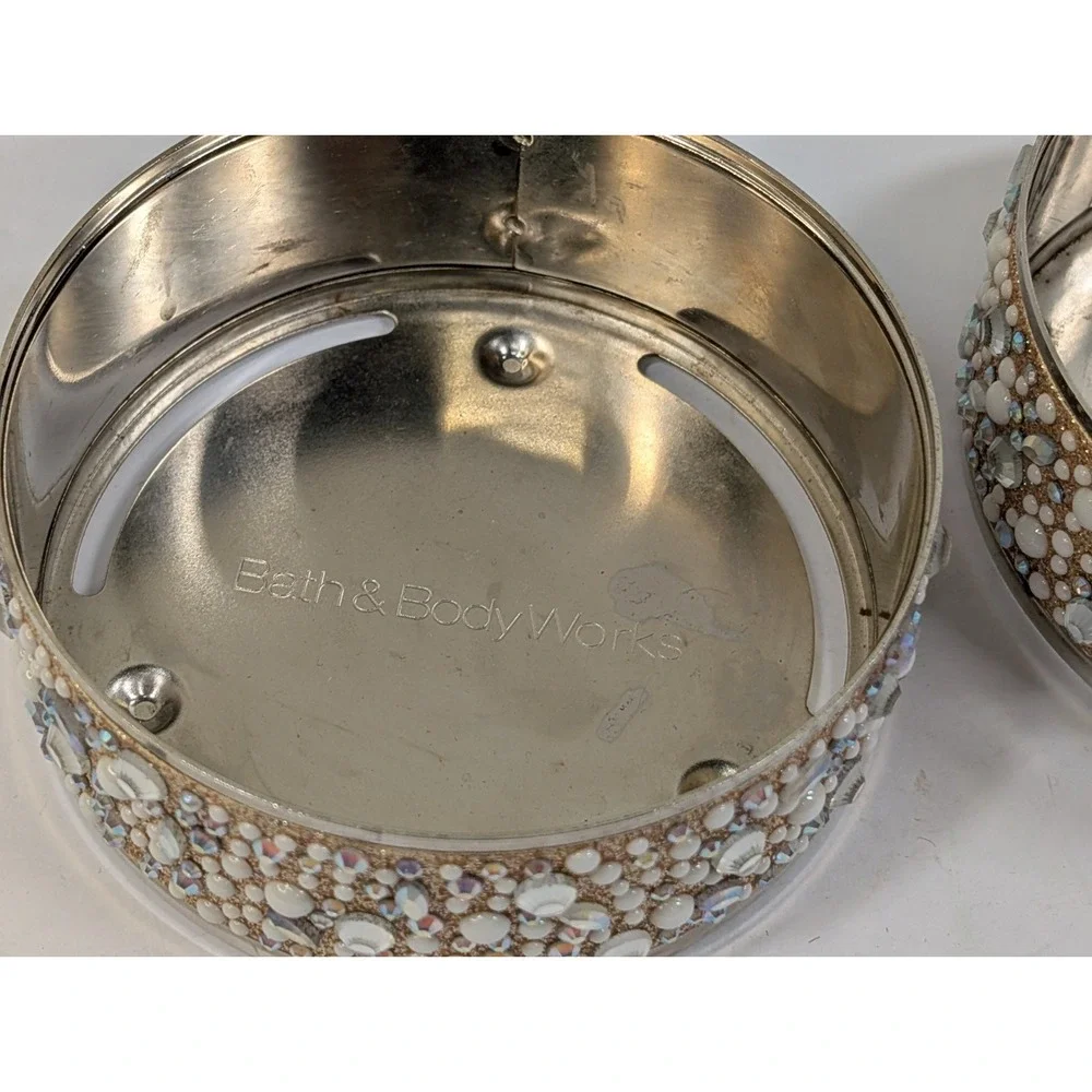Bath and Body Works Pearls & Gems Candle Holder  3-Wick Sleeve & Glass Holder X2